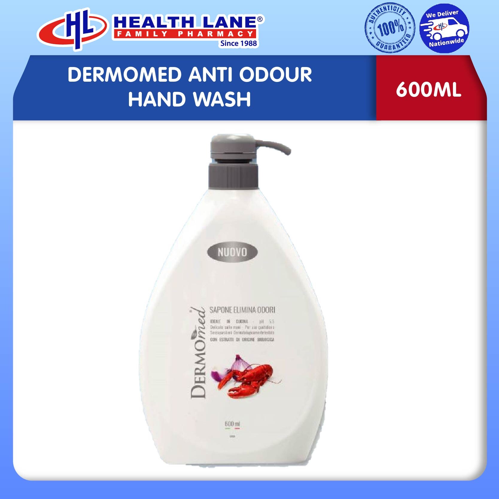 DERMOMED ANTI ODOUR HAND WASH (600ML)